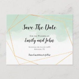Postal Mint Green Watercolor Gold Geometric Save The Date