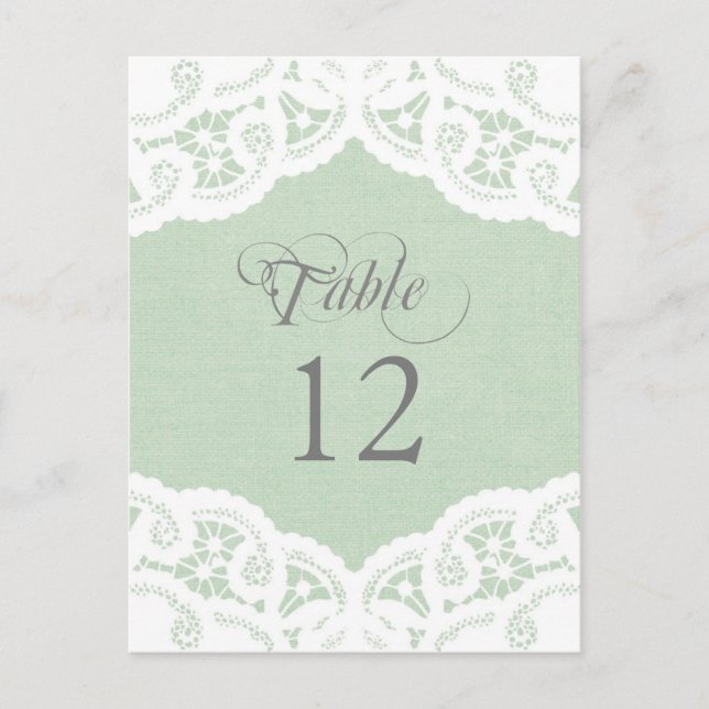 Postal Mint Lace Doily Boda Número de tabla (Anverso)