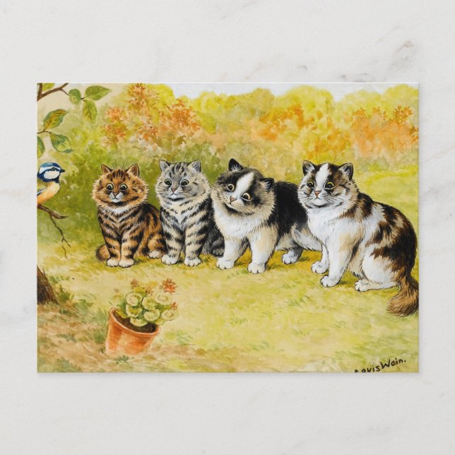 Postal Mira el Birdy de Louis Wain (Anverso)