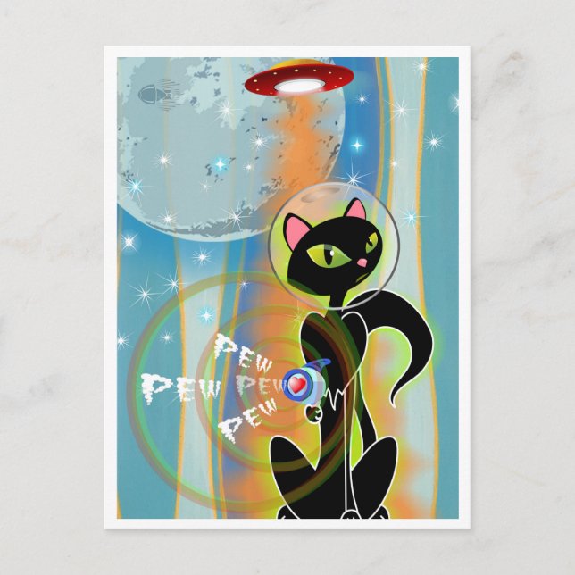 POSTAL ¡MIRA! KITTEN GOTTA RAYGUN DE TRISTAN BERLUND (Anverso)