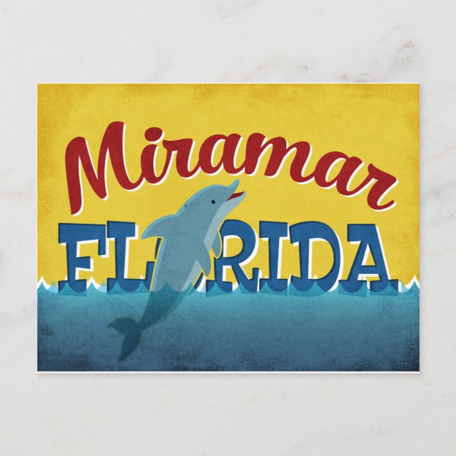 Postal Miramar Florida Dolphin Retro Viaje Vintage (Anverso)