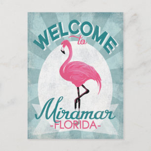 Postal Miramar Florida Pink Flamingo Retro
