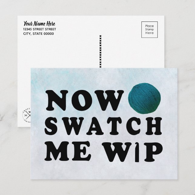 Postal Mírame Obra en Curso Crochet Yarn Verde azulada (Anverso / Reverso)