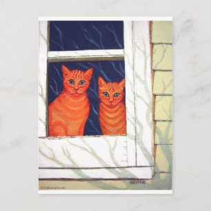 Postal Mirando hacia afuera - Naranjas Tabby Cats