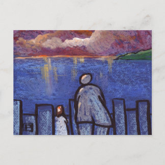 POSTAL MIRANDO LA PUESTA DE SOL CON GRANDAD