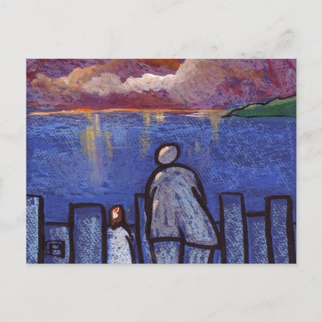 POSTAL MIRANDO LA PUESTA DE SOL CON GRANDAD (Anverso)