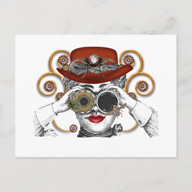 Postal mirando steampunked tipo steampunk (Anverso)