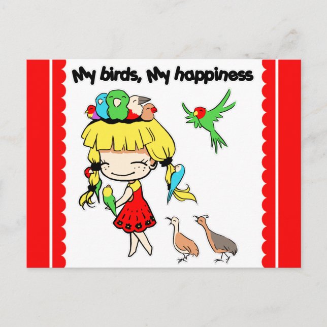 Postal Mis pájaros mi felicidad linda personalizado (Anverso)