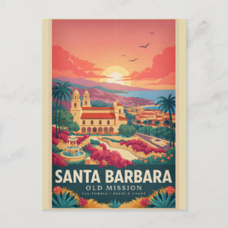 Postal Misión Antigua de Santa Bárbara Vintage California
