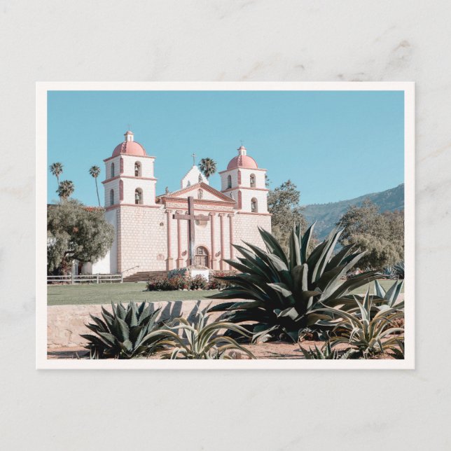 Postal Misión de Santa Bárbara California Retro (Anverso)
