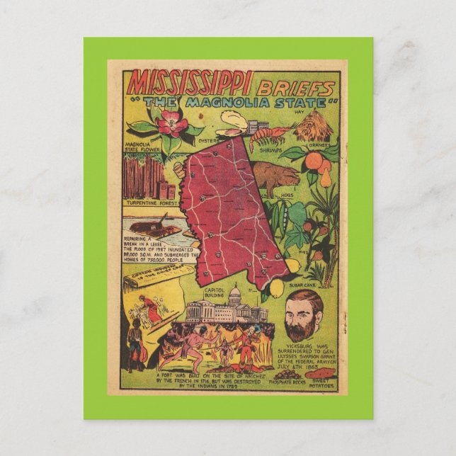 Postal Misisipi, el estado de Magnolia (Anverso)