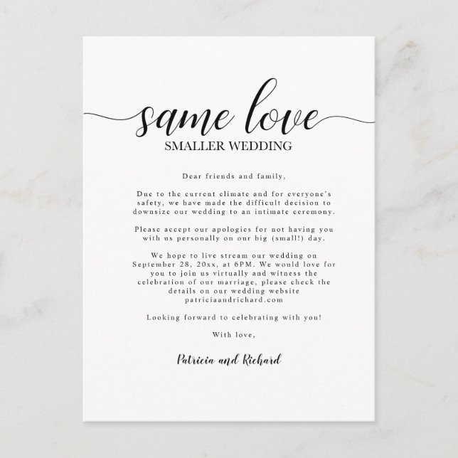 Postal Mismo amor Boda menor Boda de tamaño reducido (Anverso)