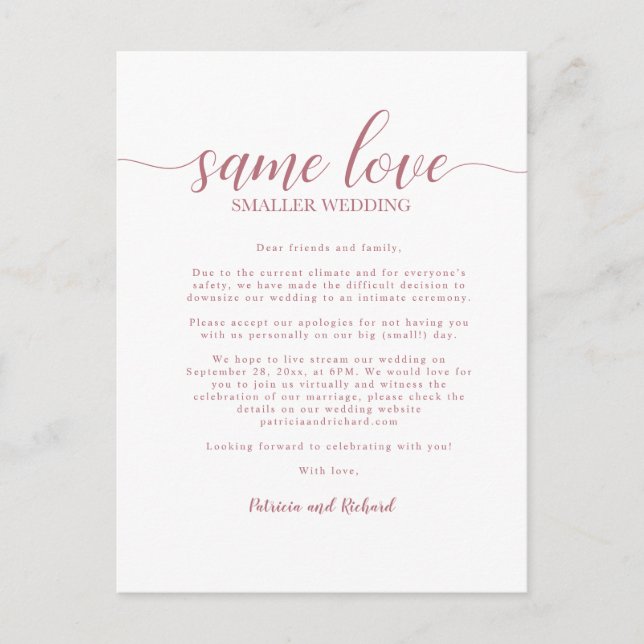 Postal Mismo Amor Boda Pequeña Rosa Dorado (Anverso)