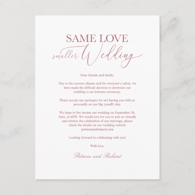 Postal Mismo Amor Destamaño Boda Simple Elegante (Anverso)