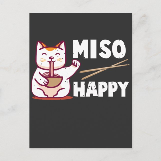Postal Miso Feliz Gato Japonés Lover Ramen Pun (Anverso)