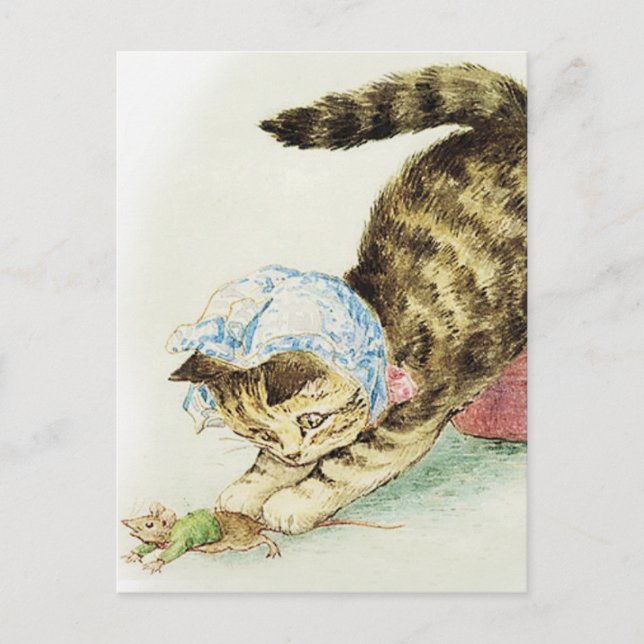 Postal “Miss Moppet Chases a Mouse” by Beatrix Potter (Anverso)