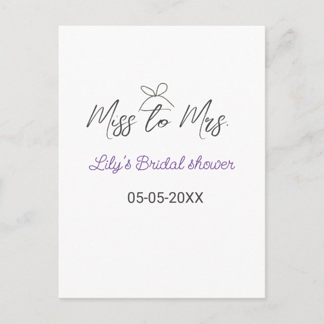 Postal Miss to Mrs despedida de soltera añadir nombre fec (Anverso)