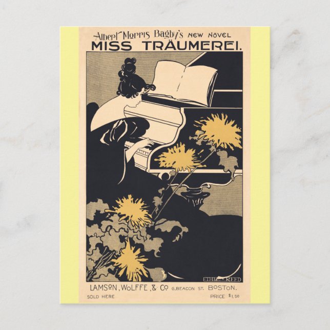 Postal Miss Träumerei Jugando Piano, Ethel Reed (Anverso)