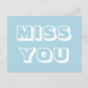 Postal Miss You, azul claro blanco moderno negrita