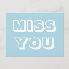 Postal Miss You, azul claro blanco moderno negrita