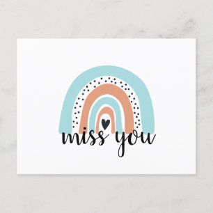 Postal Miss You Rainbow Heart Blue Peach