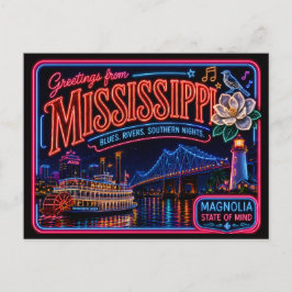 Postal Mississippi Neon Estado Retro Vintage