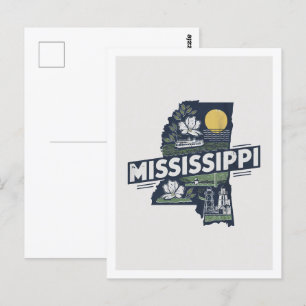 Postal Mississippi Retro Travel Design Icónico Estados Un
