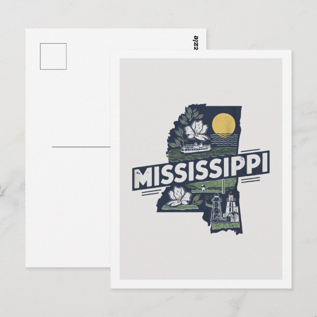 Postal Mississippi Retro Travel Design Icónico Estados Un (Anverso / Reverso)
