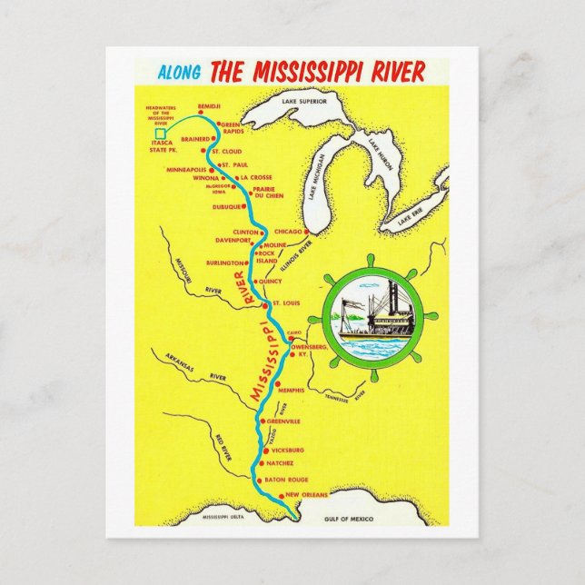 Postal Mississippi River Map Vintage Postcard (Anverso)