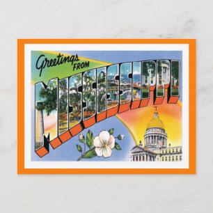 Postal Mississippi Saludos Viajes Vintage