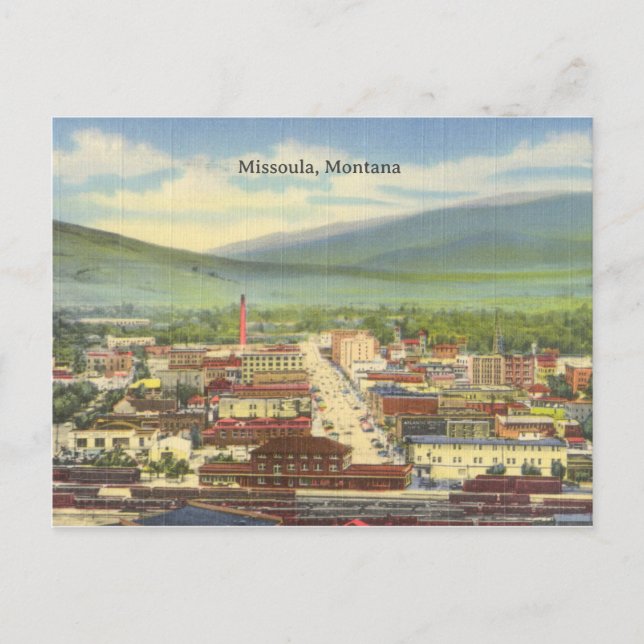 Postal Missoula, vista de pájaro vintage de Montana (Anverso)