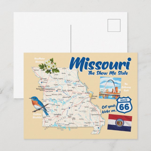 Postal Missouri MO La Ruta del Arco del Mapa Estatal Show (Anverso / Reverso)