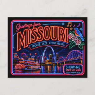 Postal Missouri Neon Estado Retro Vintage