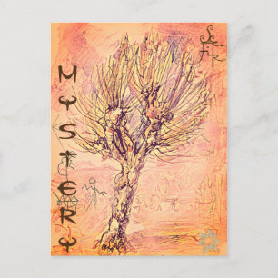 Postal Misterio antiguo con árbol y símbolos desconocidos