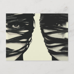 Postal Misterio enmascarado: Arte con doble rostro envuel