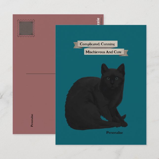 Postal Misteriosa cita de gato negro rosa Verde azulado p (Anverso / Reverso)
