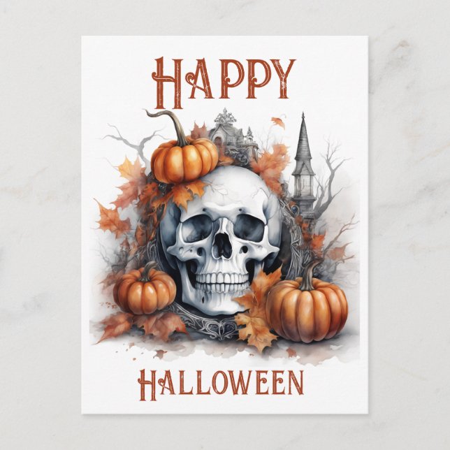 Postal Místico Halloween Arte De Calavera Gótica - Encant (Anverso)