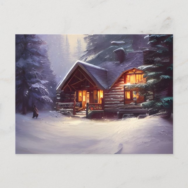 Postal Mítica Cabina De Log Rústica Entre Los Evergreens (Anverso)