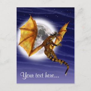 Postal Mito de dragón dorado criatura de fantasía cielo p