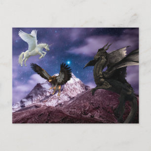 Postal Mitología Dragón Grifo Unicornio Pegaso