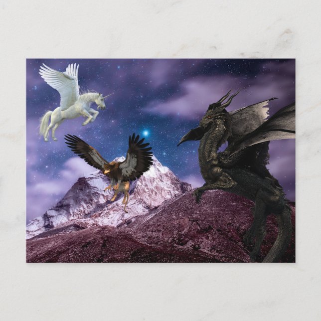 Postal Mitología Dragón Grifo Unicornio Pegaso (Anverso)
