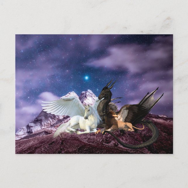 Postal Mitología Dragón Grifo Unicornio Pegaso (Anverso)