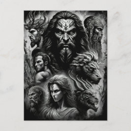 Postal Mitología griega dioses y monstruos negros y blanc