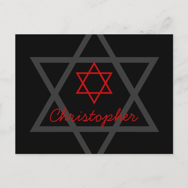 Postal Mitzvah Bar negro y rojo Gracias (Anverso)