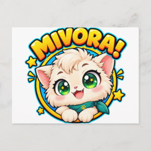 Postal Mivora Cute Anime Gato con Estrellas Brillantes