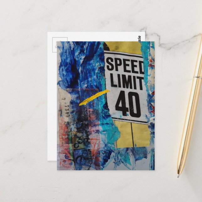 Postal mixed media collage Speed Limit  (Anverso/Reverso In Situ)