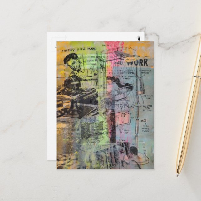 Postal Mixed Media Retro Hobbies Woodworking Men (Anverso/Reverso In Situ)