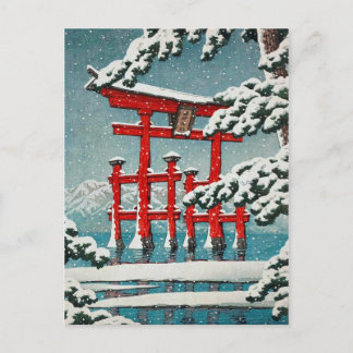 Postal Miyajima en la nieve Hasui Kawase shin hanga art