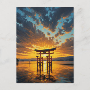 Postal Miyajima flotante Torii Itsukushima Shrine Sunset