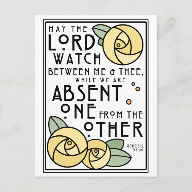 Postal Mizpah | Rosas amarillas de Art Nouveau (Anverso)